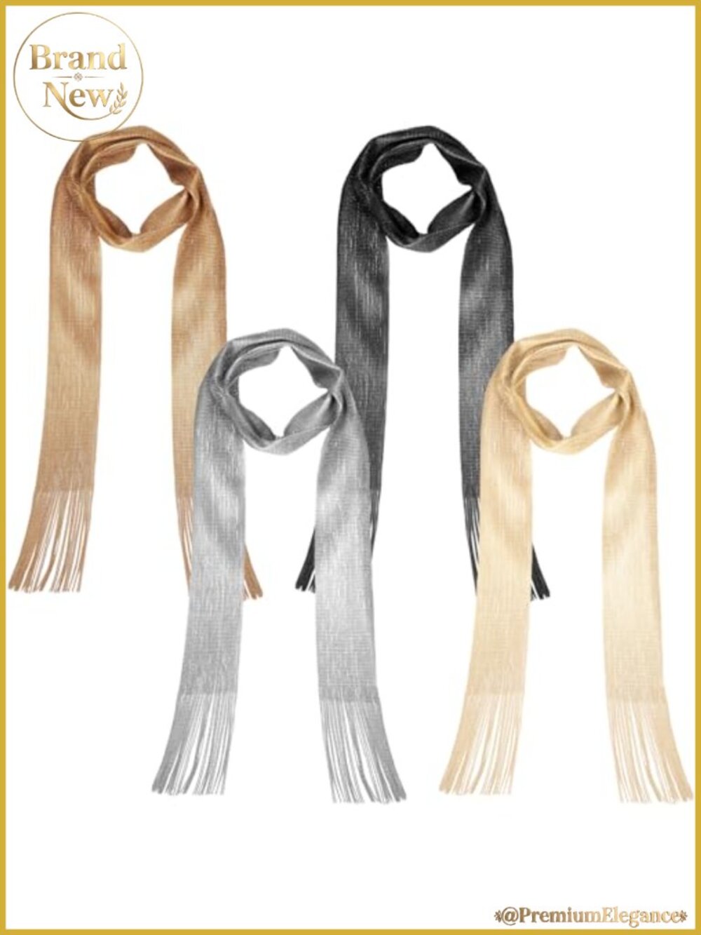 4 Pc Glitter Sequin Tie Scarf Set 100% Polyester 62.99" Long Thin Skinny